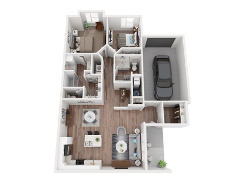 Floor plan for 2 beds, 2 baths, 1264 sqft